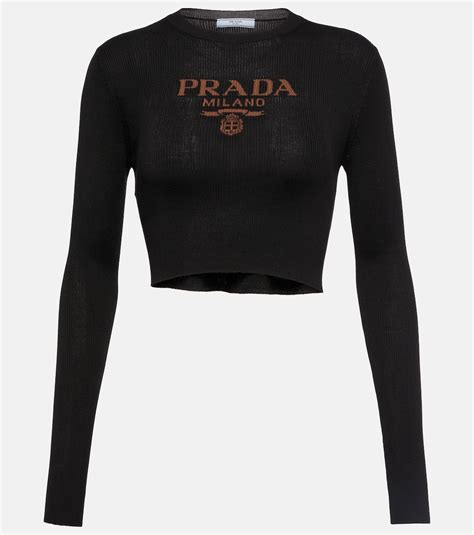 prada logo crop top|prada nylon scoop neck top.